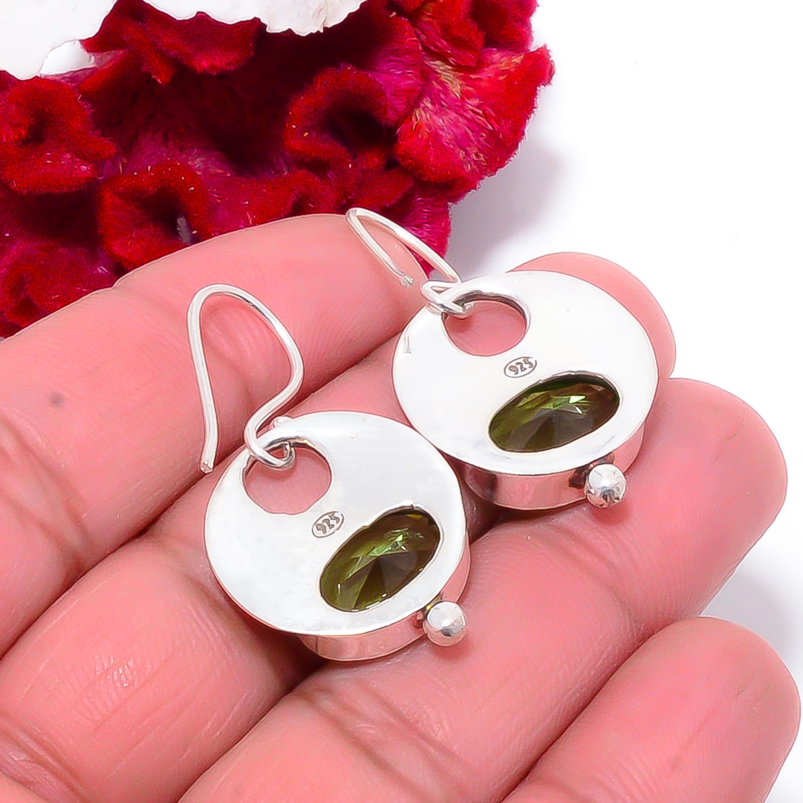 Green Amethyst Handmade 925 Sterling Silver Earring 1.37 Sku31, Christmas Gift