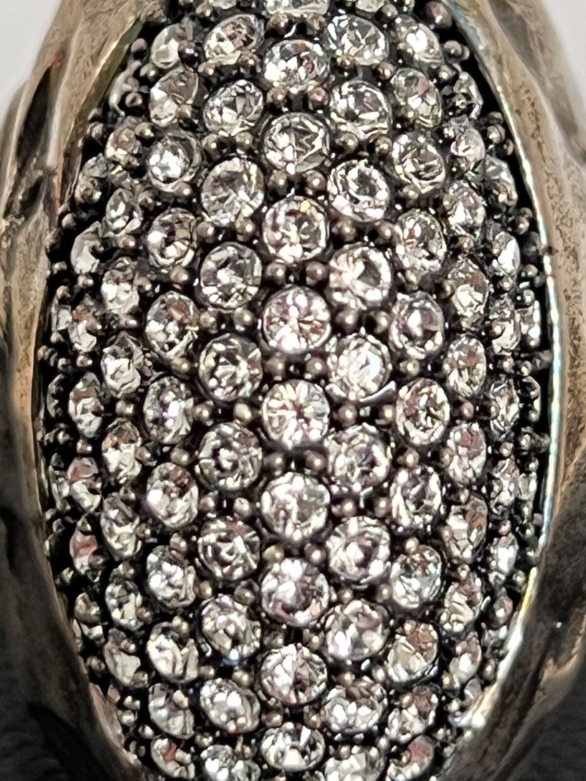 NIB Saint Laurent YSL Crystal Egg Molten Silver Brass Dome Cocktail Ring 7 $895