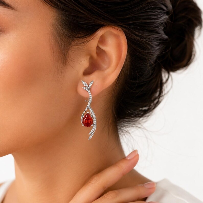 Pear Cut Natural Garnet Earrings 925 Sterling Silver Push Back Earrings