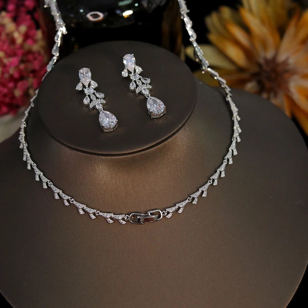 Premium Bridal wedding Jewelry Sets Necklace Engagement Dinner Party Earrings
