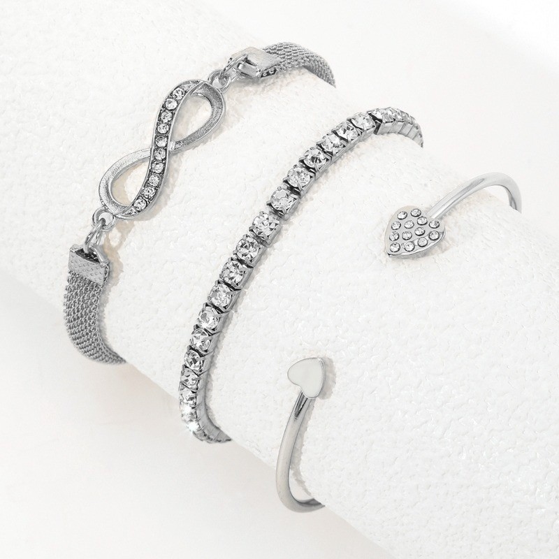Women’s Fashion Heart Bracelet Inlaid Rhinestone Alloy Bracelet Jewelry Set