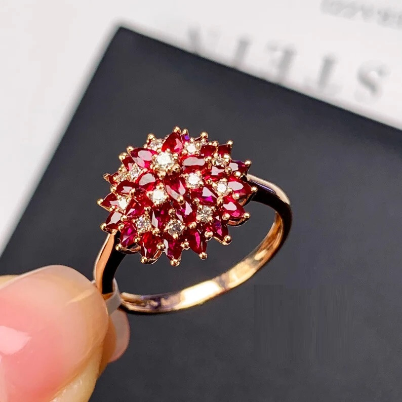 Attractive Cocktail Ring 2.97 Ct Pear Cut Simulated Ruby 14K Yellow Gold Plated