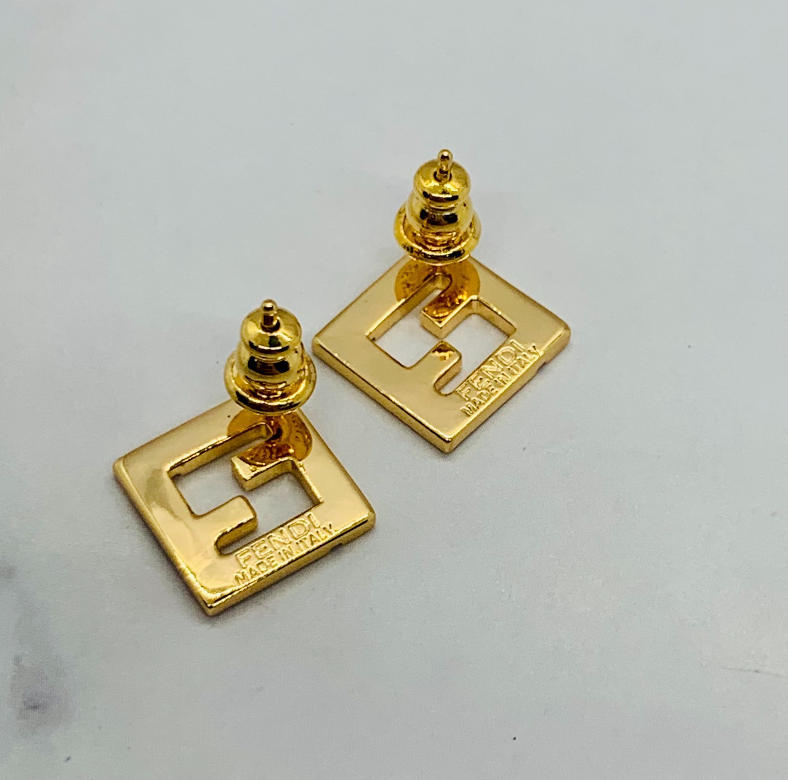 FENDI FF Black Gold Tone Monogram Earrings – Pre owned / MC6113