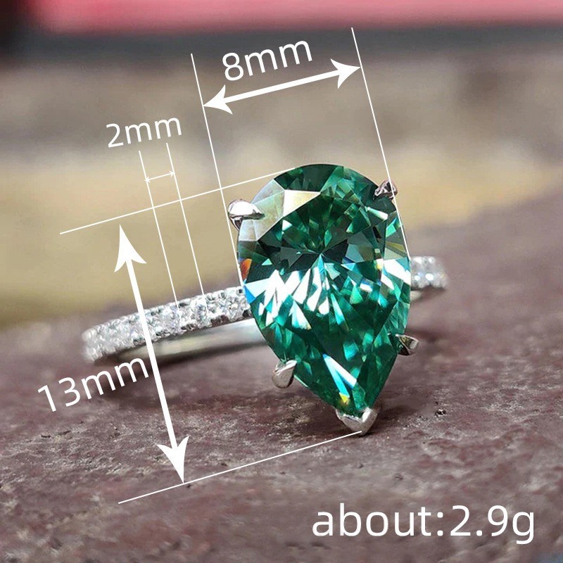 Woman White Gold Plated Sparkling Green CZ Oval Band Ring Sizes 6-10