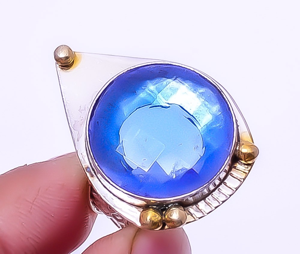 Tanzanite Handmade Silver Plated Two Tone Gold Plated Ring s.9 T99 A3