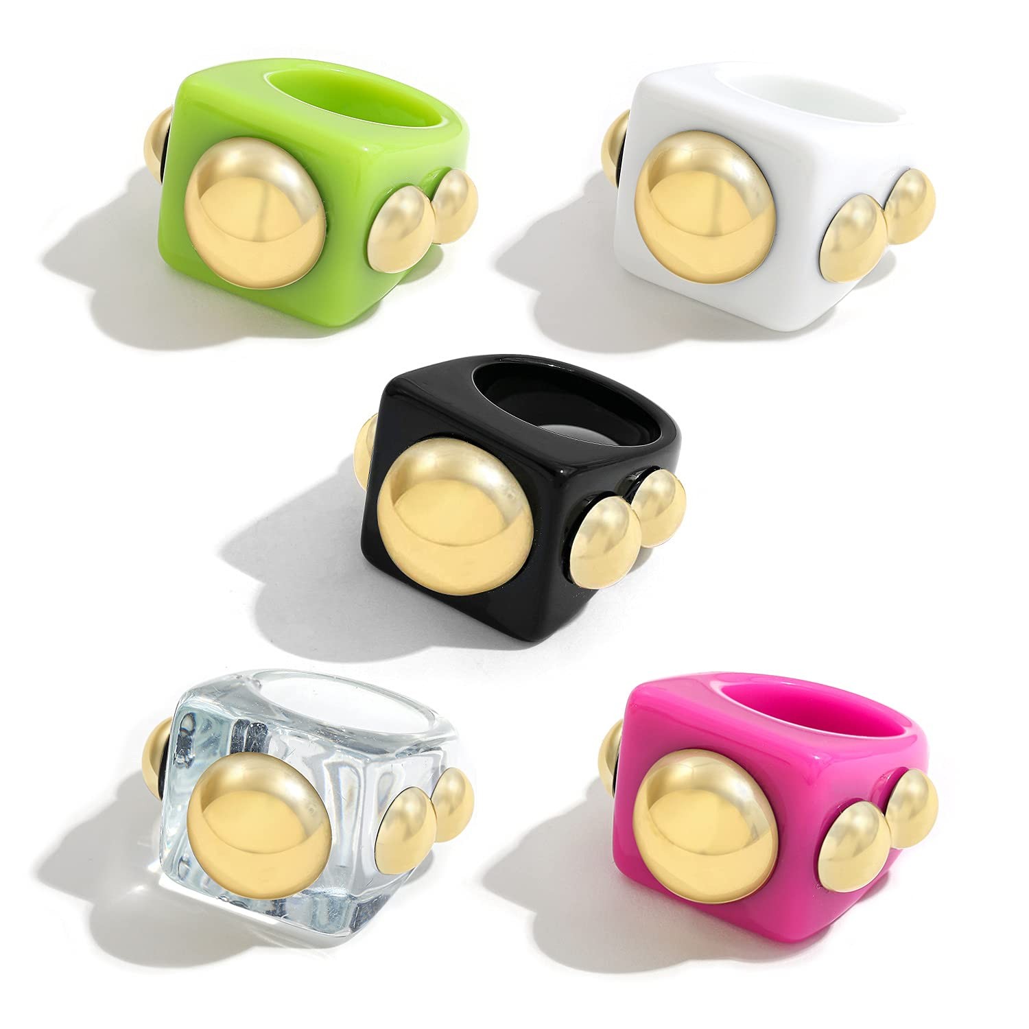 5pcs Y2K Style Chunky Resin Acrylic Ring Plastic Rings Cute Colorful Candy Ri…