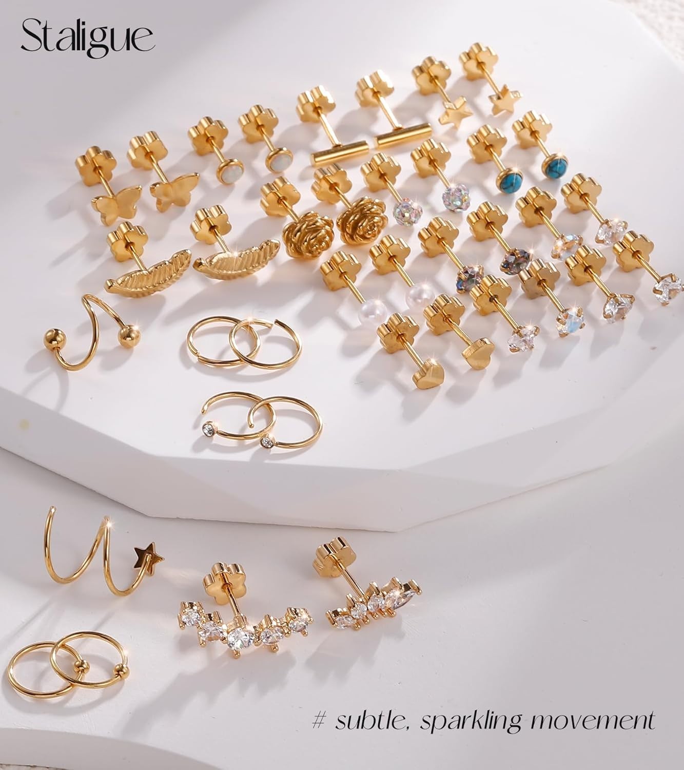 21 Pairs Surgical Steel Earrings Collection