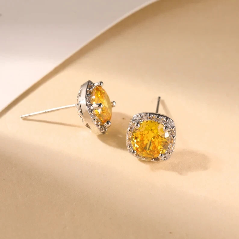 Bridal Earrings,Women Gift Cartilage Crystal Stud Earrings 14K White Gold Plated