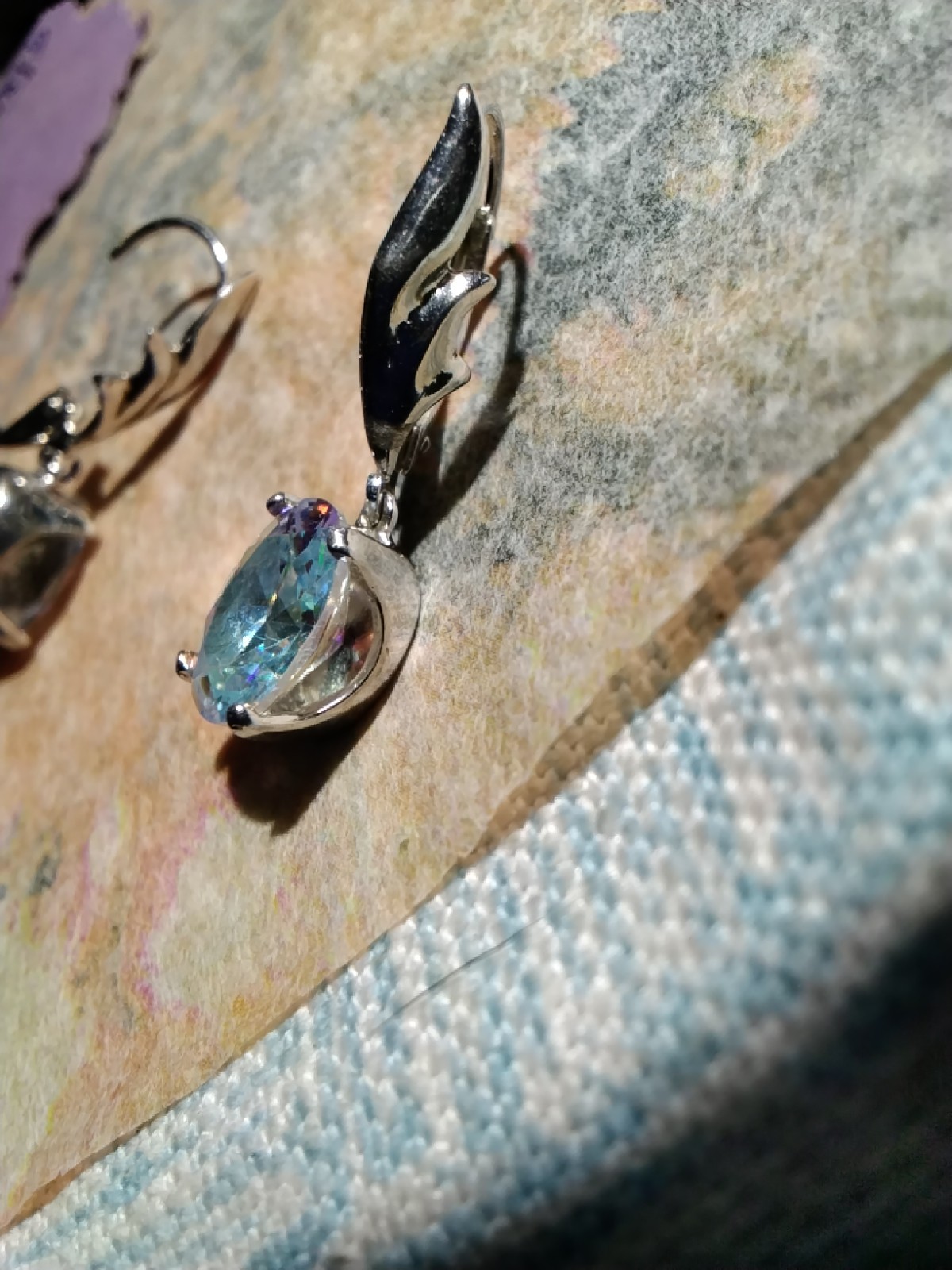 5.08 Lab Created Zirconia Oval Leaver Drop/Dangle 9.25 Sterling Aurora Borealis