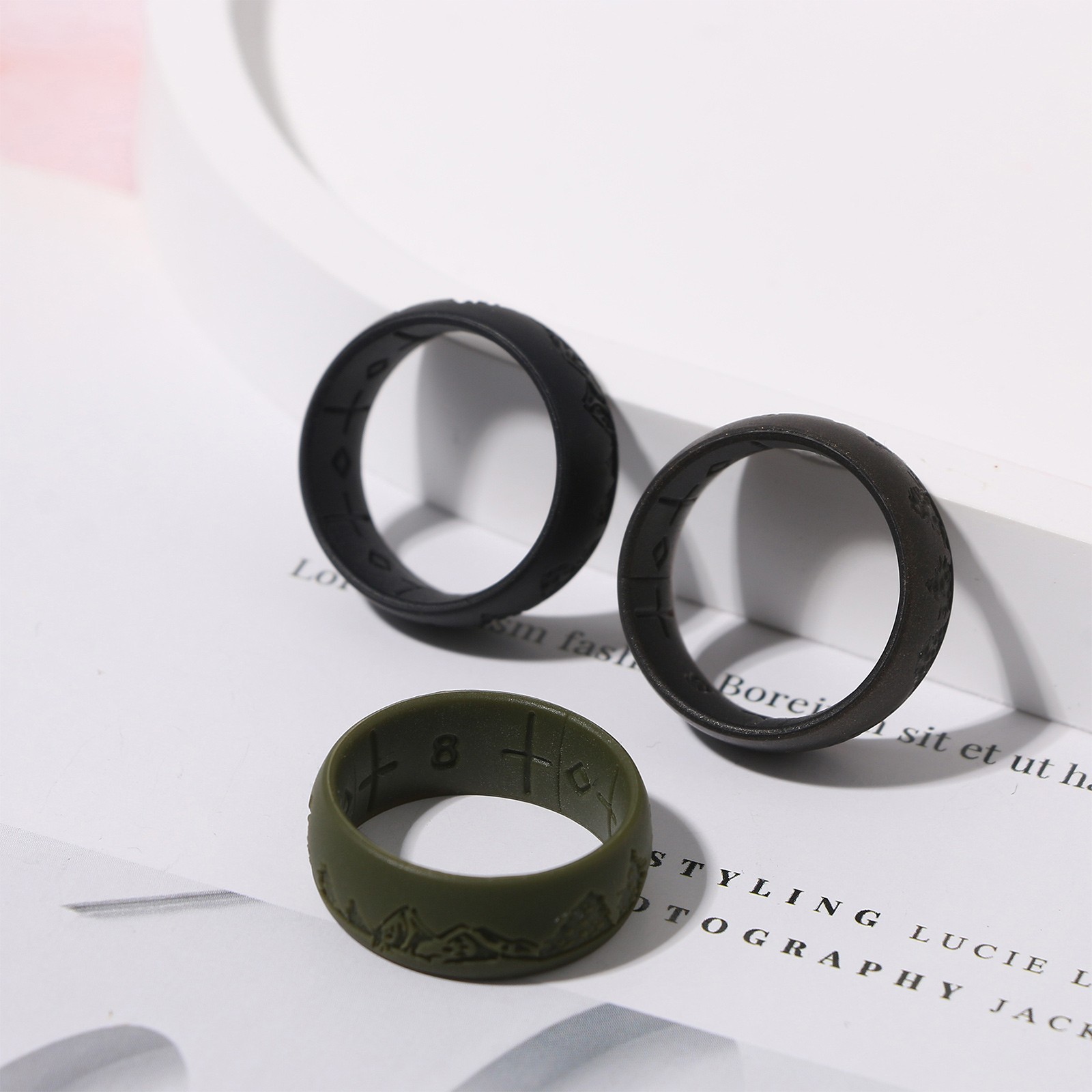3Pcs 8.5mm Men Silicone Sports Rings Cross Arch Breathable Wedding Band Size8-13