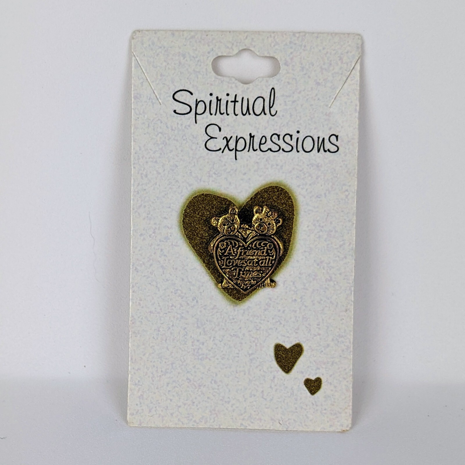 Spiritual Expressions Cross Pin Lapel Heart Bear Brooch Gold Toned USA Lot Of 2