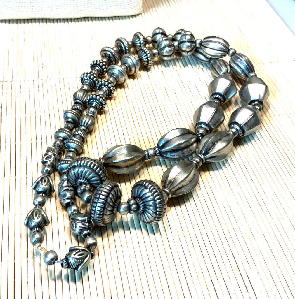 Fashion Necklace Silver Tone Ethnic Look Beaded Metal Plastic Long Lot 100B