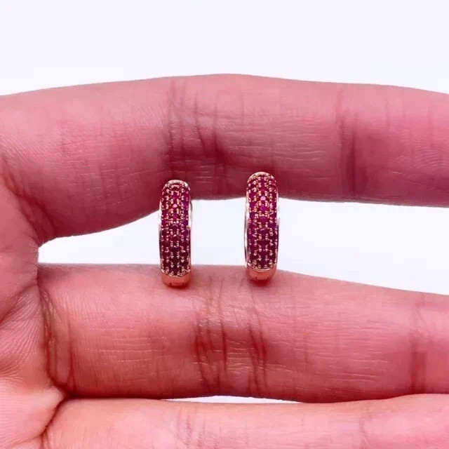 Simulated Red Ruby 2.00Ct Round Cut Women’s Hoop Earrings 14K Rose Gold Plated