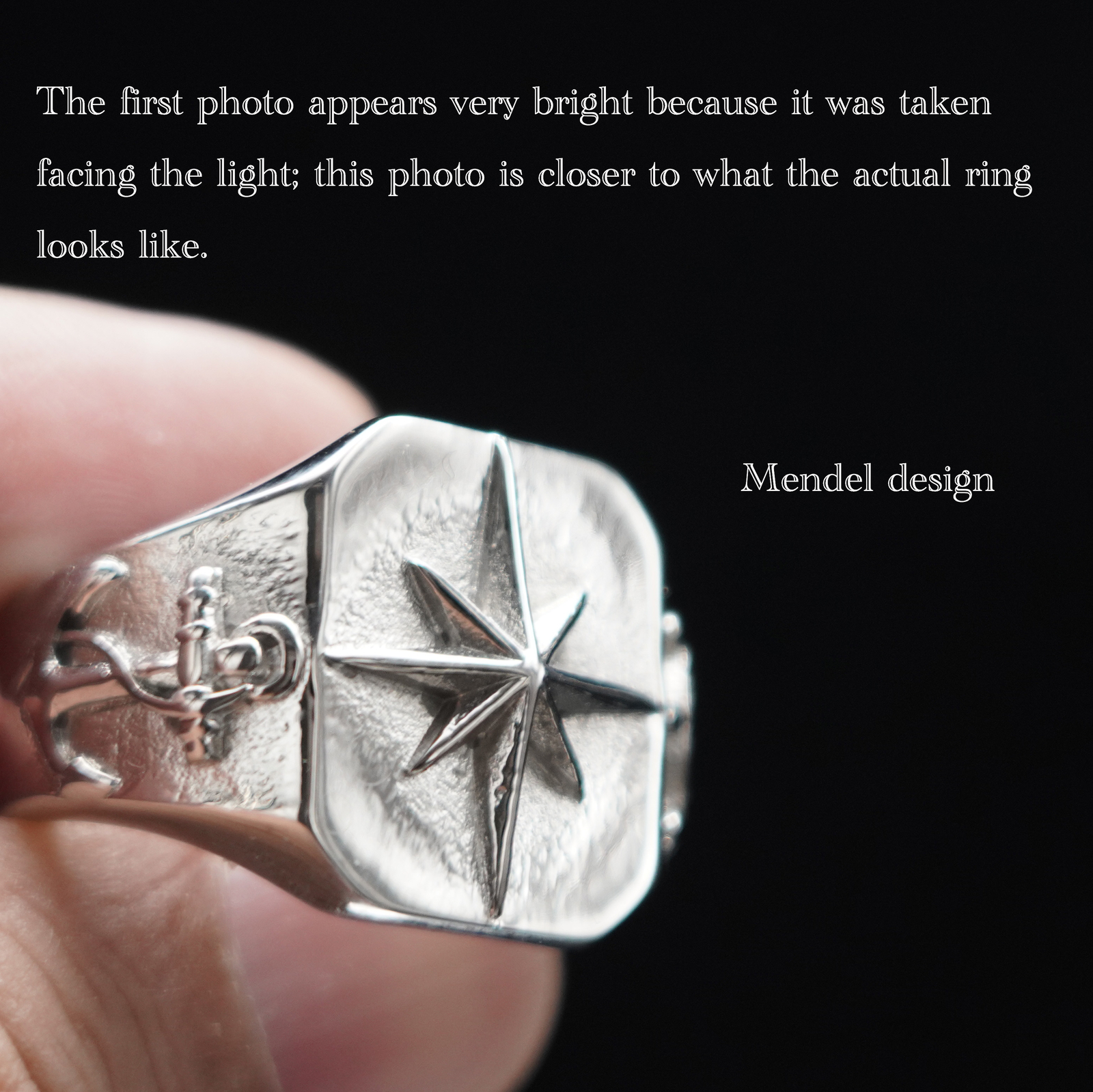 MENDEL Chunky Mens Y2K Gen Z Nautical Marine Anchor North Star Ring Size 7-15