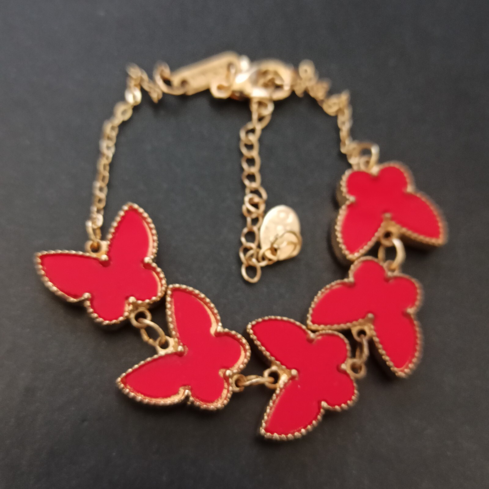 Butterfly Bracelet Red Gold Tone Fashion Signed MINISO Gift Charm Modern Trendy