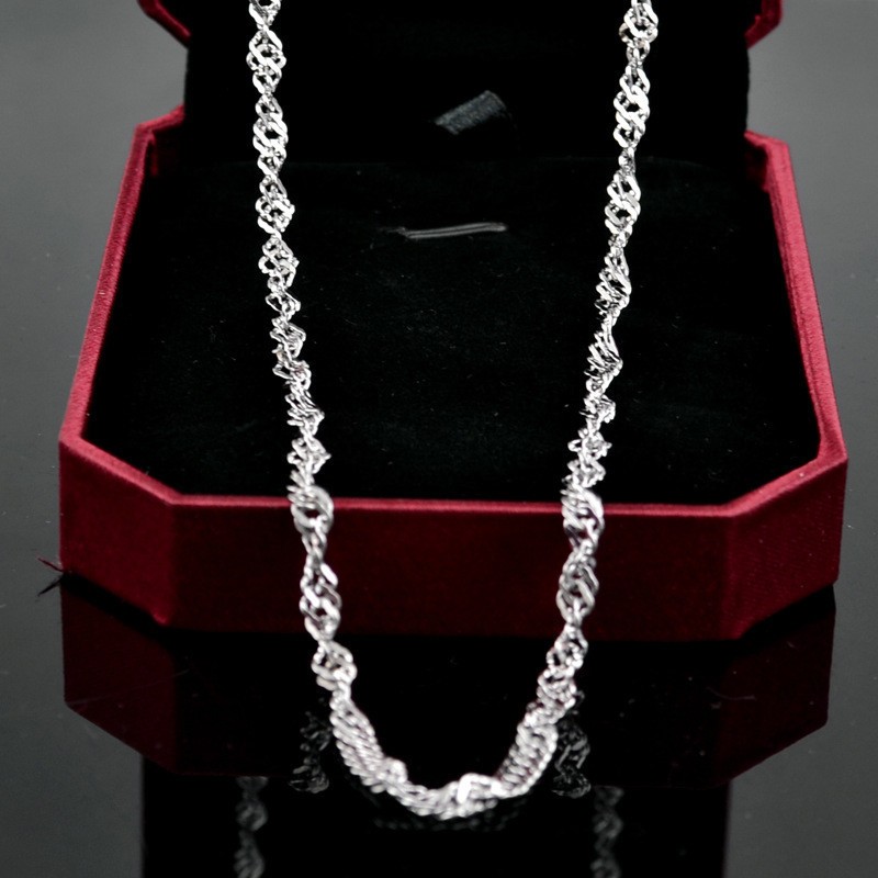 18-32″ 3mm 316L Stainless Steel Gentle Women Necklace Distorted Water Wave Chain