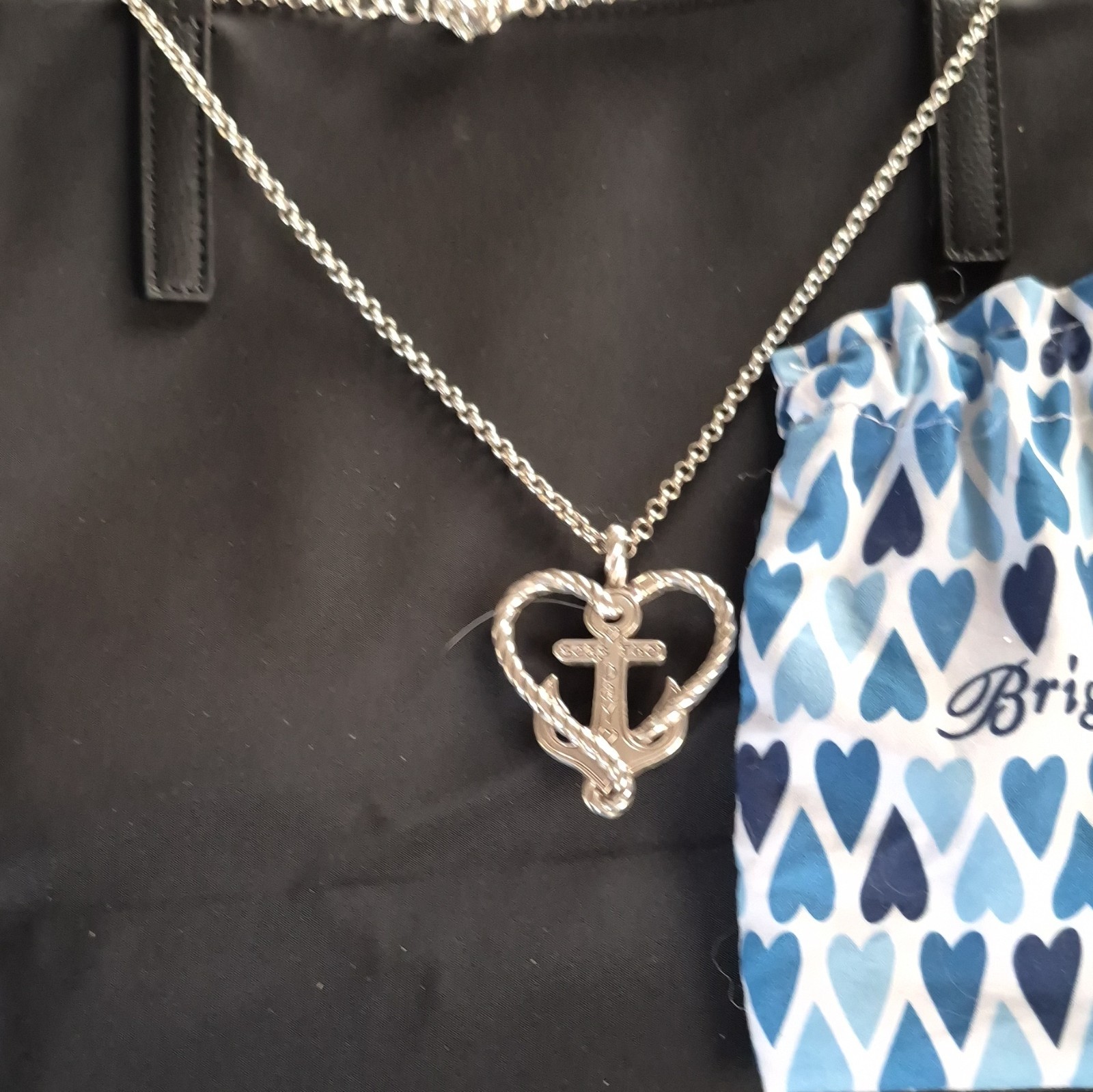 Brighton Silver Plated Heart Anchor Charm Pendant Necklace, Adjustable