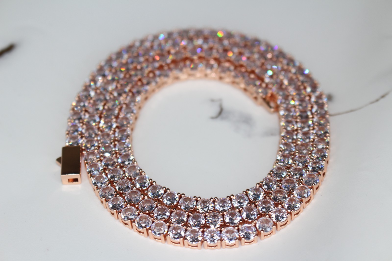 4mm Tennis Chain Necklace 70ct Lab Sim VVS1 Diamonds 54g+ HEAVY ROSE Gold