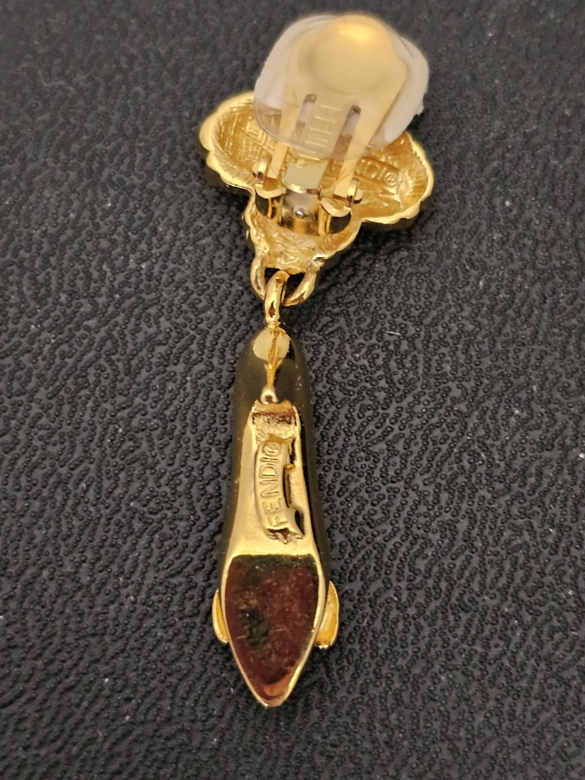 Vintage Fendi Gold Plated Shoe Earring Dangle Clip-on ONLY 1 EARRING
