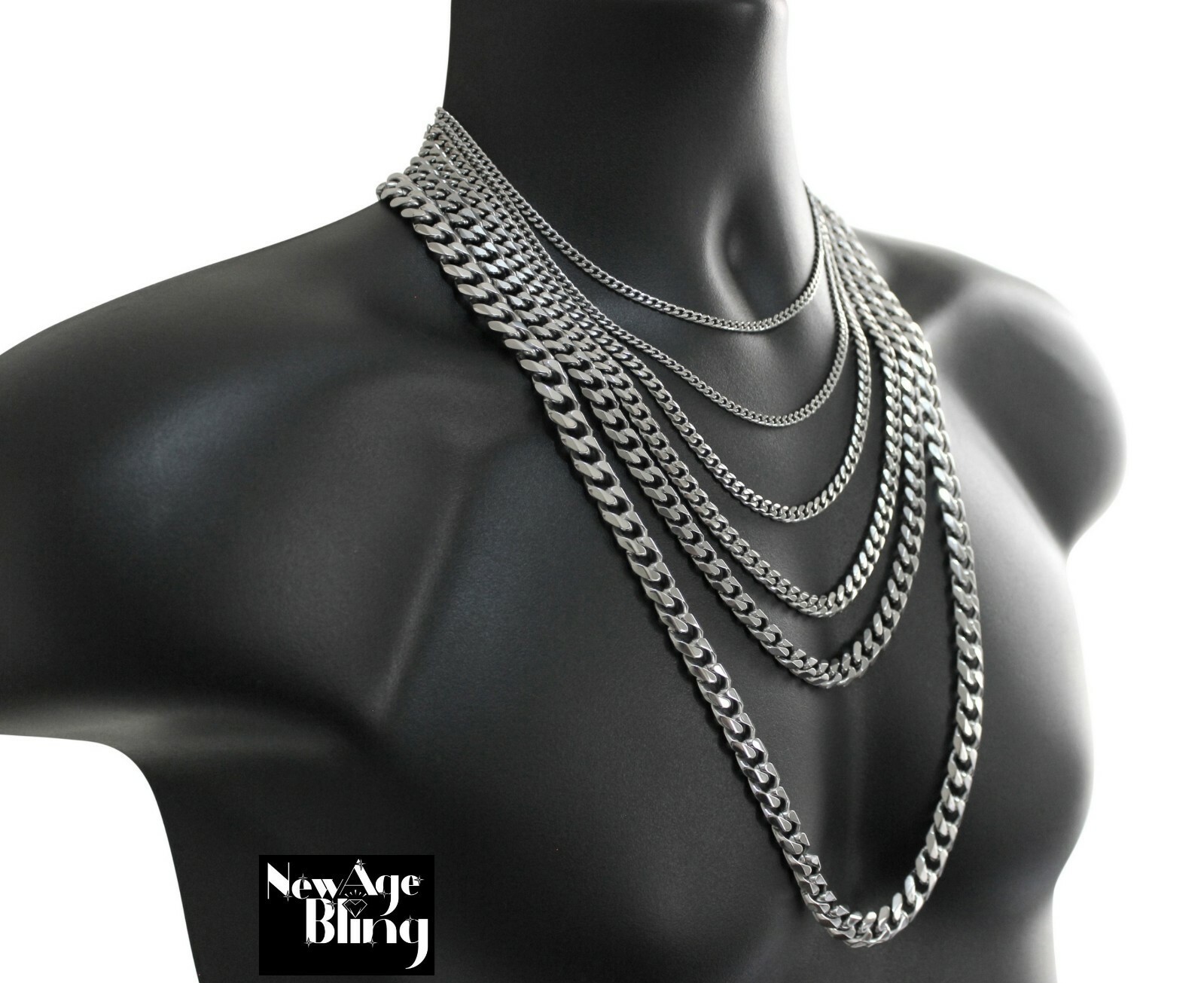 Stainless Steel 316L Chain Cuban Curb Women Men 16-36″ Necklace Jew 3/5/7/9/11mm