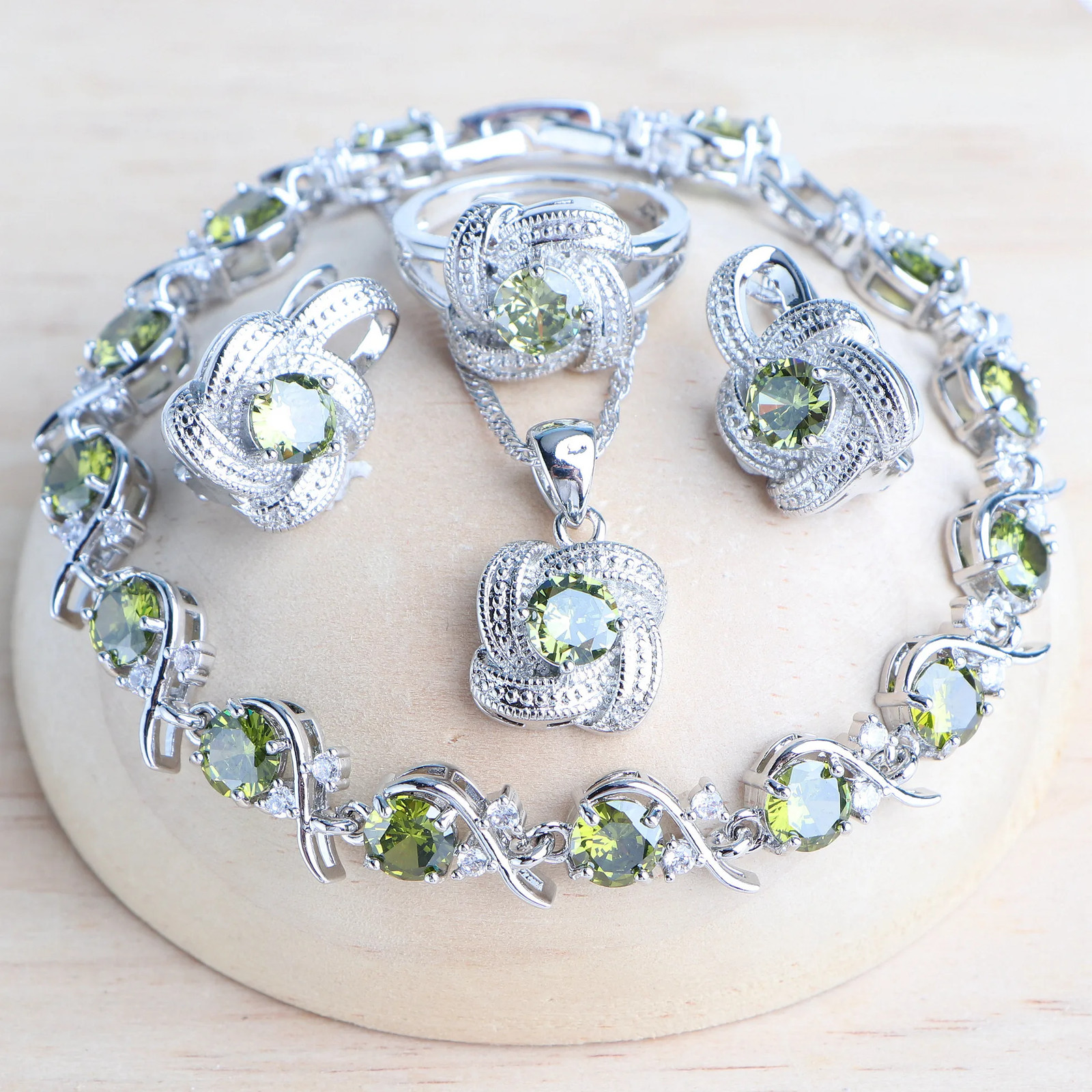 Blue Zirconia 925 Sterling Silver Bridal Women’s Jewelry Set