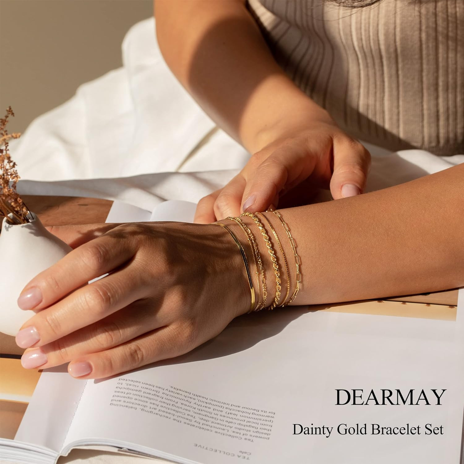 Gold Bracelets for Women Waterproof, 14K Real Gold Jewelry Sets for Women Trendy