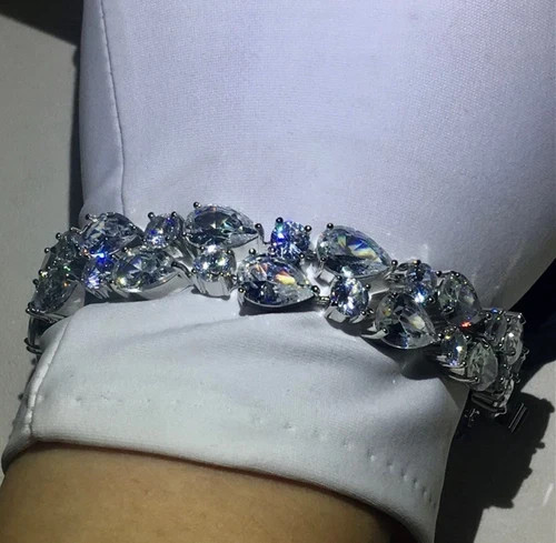 14k White Gold Plated Tennis Bracelet Made Simulated Diamond Stone 8 Inch