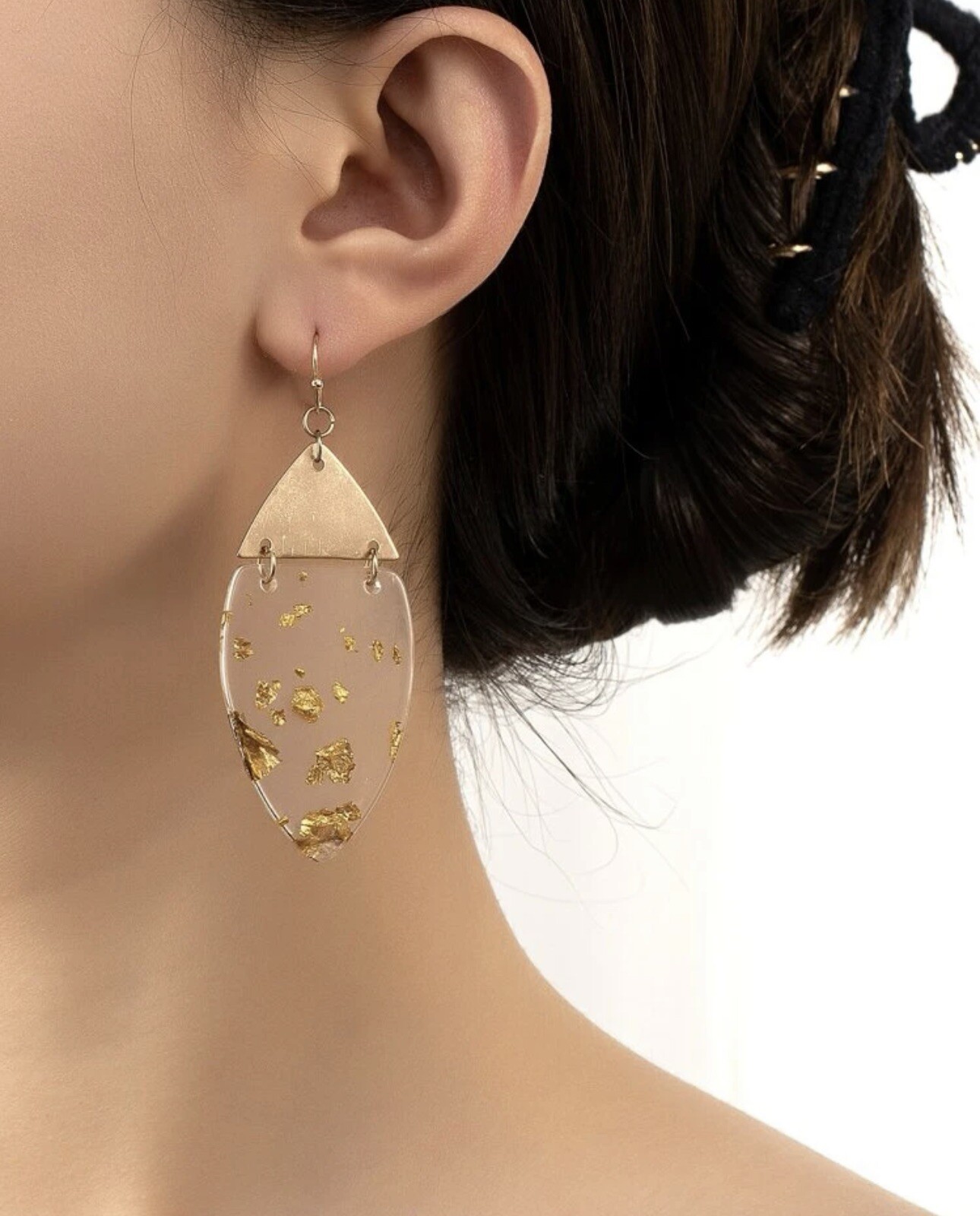 Clear Resin Acrylic Gold Flake Earrings Gold Fleck Gift Jewelry NEW Bohemian