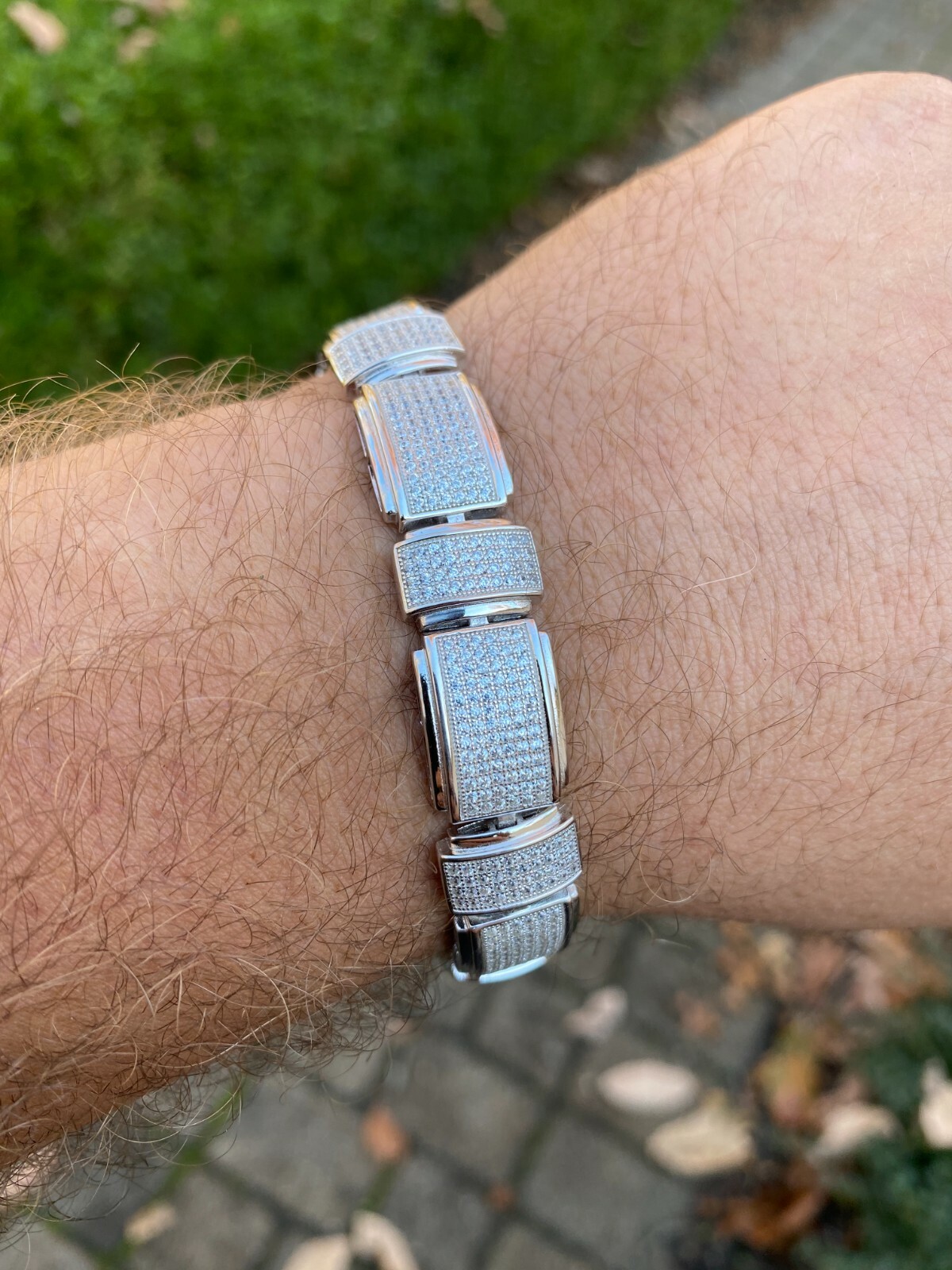 Mens Real Solid 925 Sterling Silver CZ HipHop Custom Flooded Out Bracelet 12mm