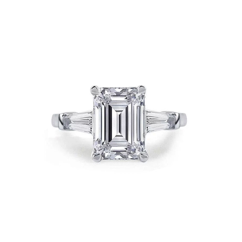Sterling Silver 925 Plated Women’s CZ Emerald Cut Engagement Wedding Band Ring