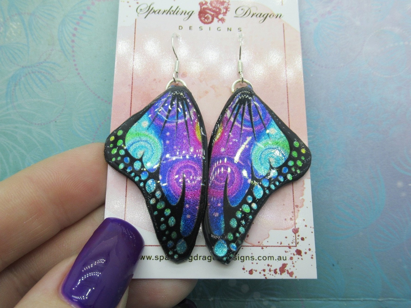 Butterfly Earrings Swirling Pink, Purple & Blue – Fairy Jewellery Fun Gift for