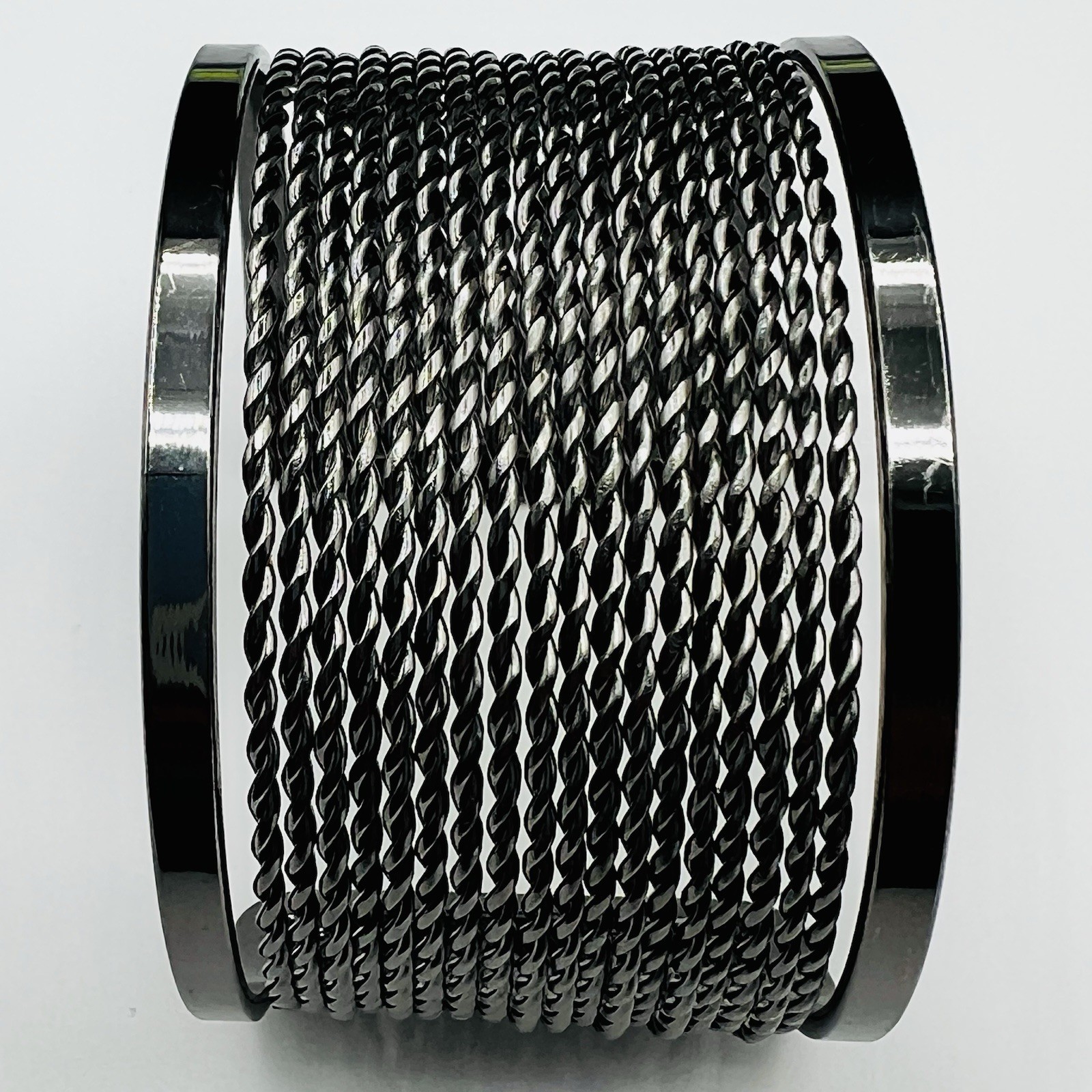 Gunmetal Rope Chain Wide Cuff Bracelet Mesh Wrap Modern Statement