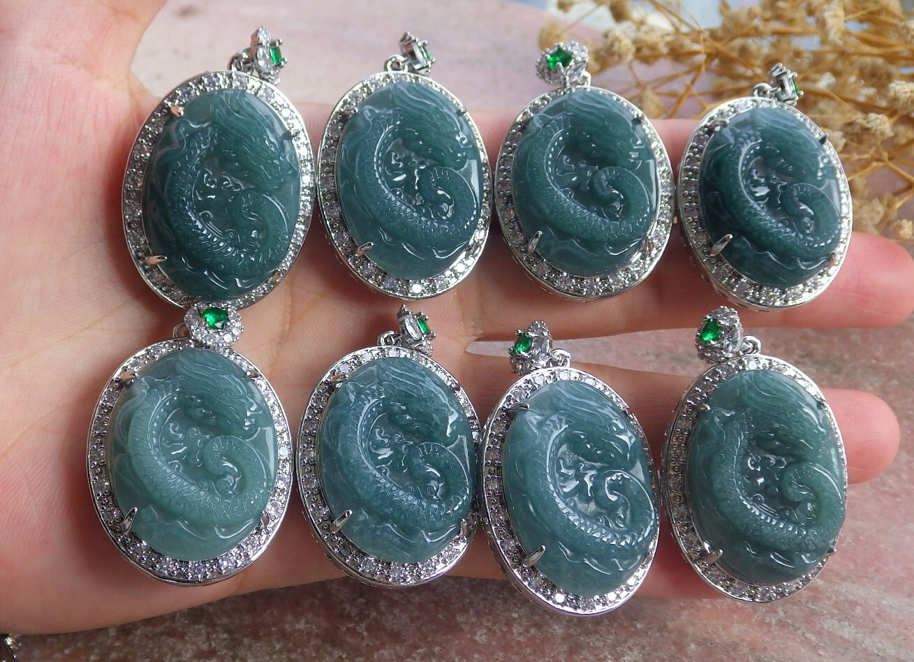 1Pcs Icy Green Burma 100% Natural A Jade jadeite Pendant Dragon Necklace 680352