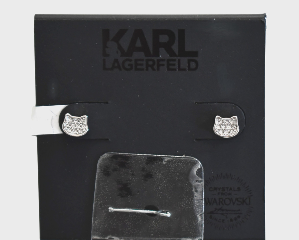 $49 New KARL LAGERFELD Swarovski Choupette Cat Mini Pave Stud Earrings