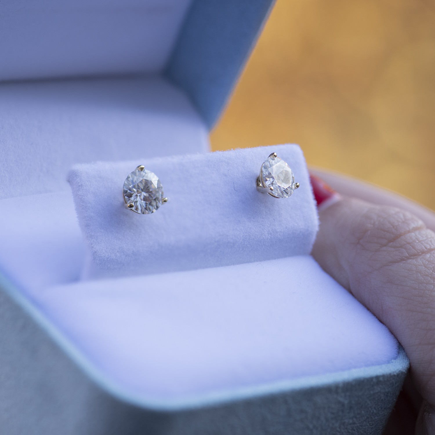 3 CTW DEW Round Moissanite Martini Stud Earrings in 14K Yellow Gold