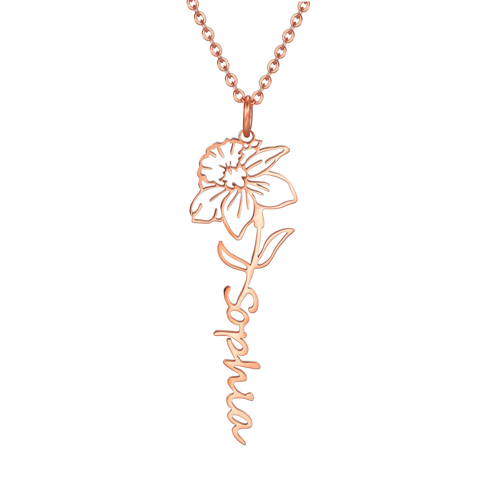 Birth Flowers Necklaces Name Personalized Pendant Gold Silver Gift Christmas Mom