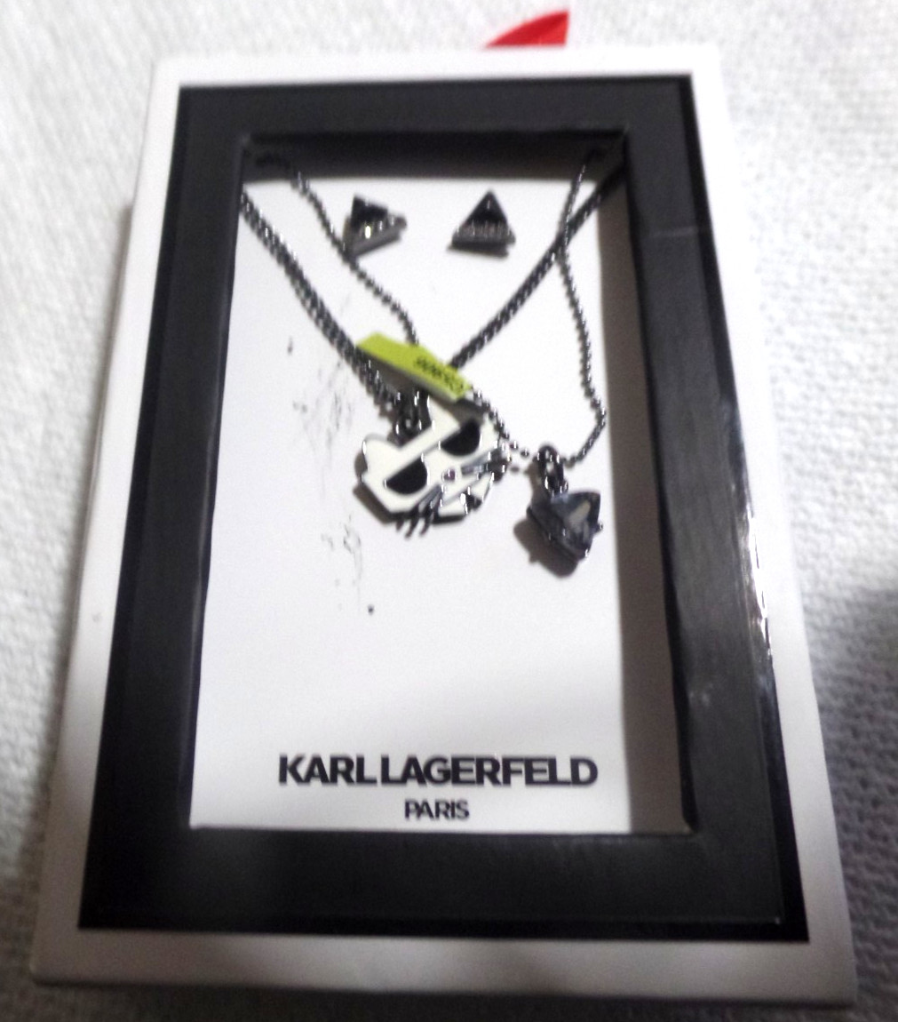 KARL LAGERFELD, EARRINGS AND 2 PC NECKLACE SET, BRAND NEW, DESIGNER