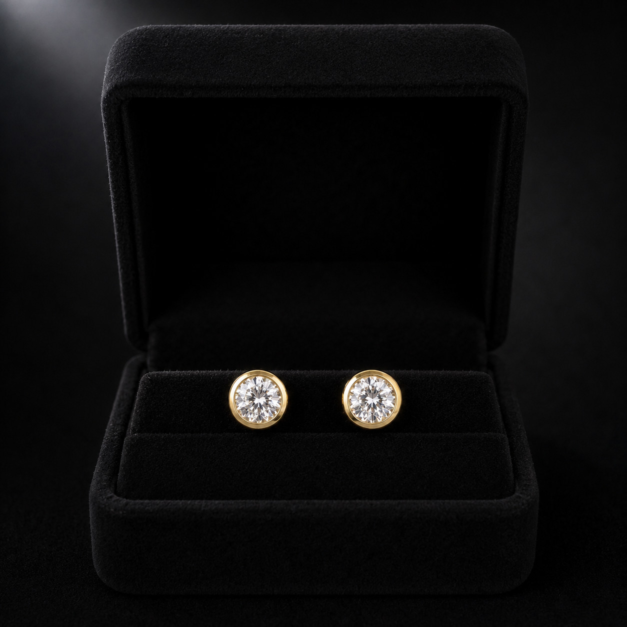 14K Gold Plated Bezel Stud Earrings Round CZ Solitaire Women Jewelry Gift