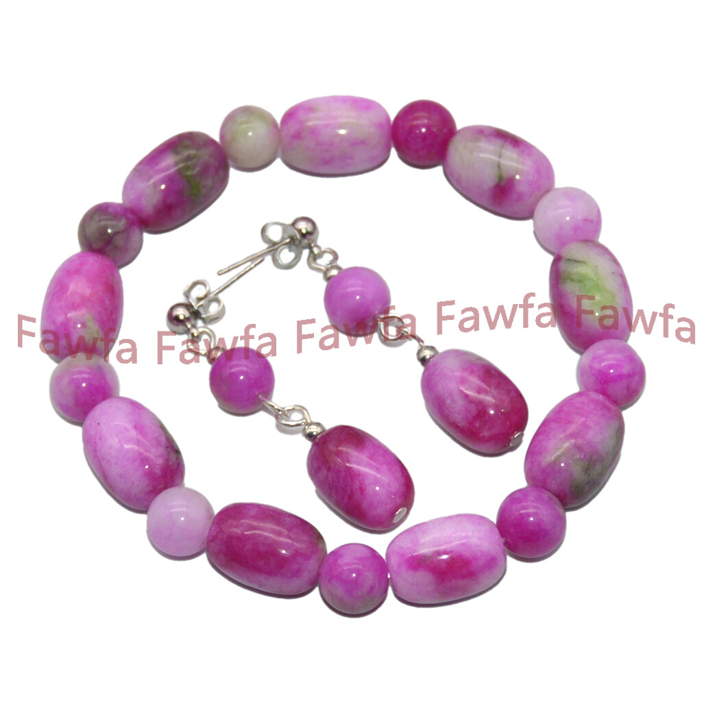 8mm Round 10x14mm Barrel Red Green Multicolor Jade Necklace Bracelet Earring Set