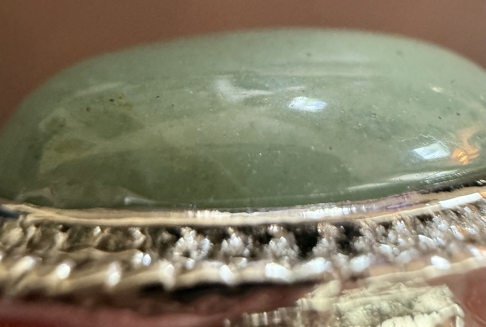 Crystal Cocktail Ring Green Aventurine Semi Precious Gemstone Open Back Bezel