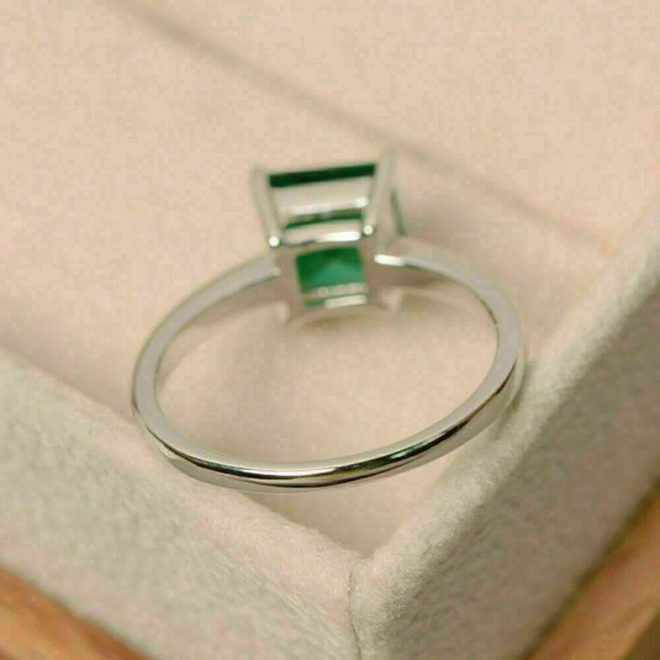 2.50 Ct Princess Green Emerald Engagement Solitaire Ring 14K White Gold Plated