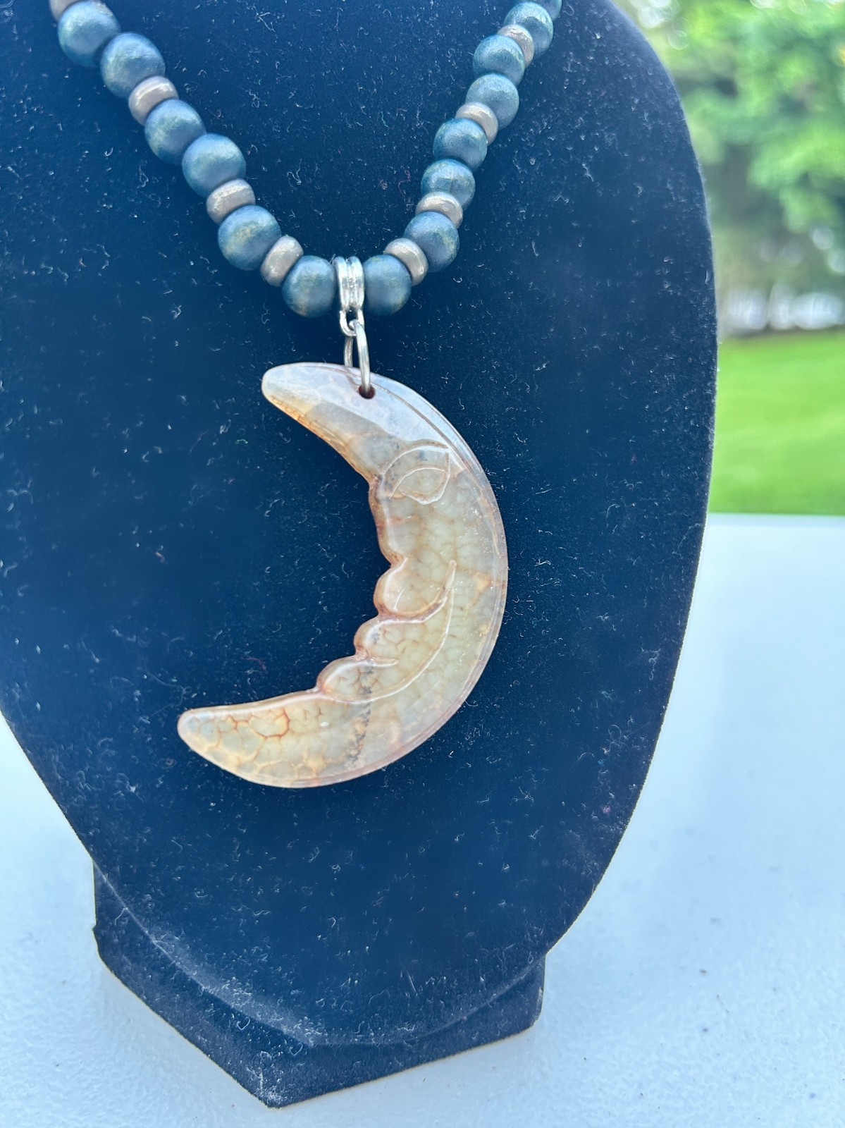Beaded Celestial Crescent Moon Face Necklace Whimsicore Witchy Festival Jewelry