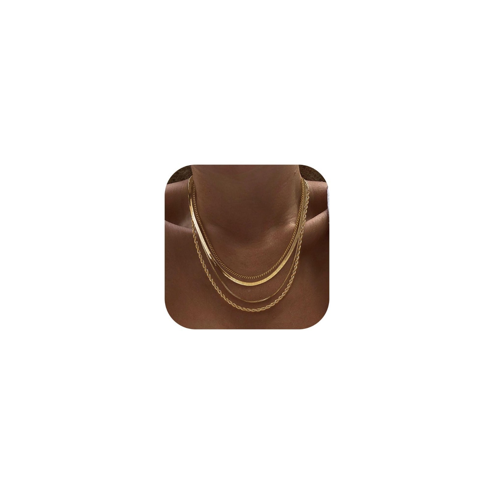 Layered Necklaces for Women – Chunky Gold Plated Herringbone/Snake/Rope Chains,
