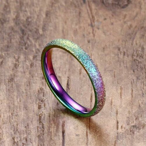Rainbow Ring Thin Steel Band – Wedding Promise Engagement – SIZE OPTIONS