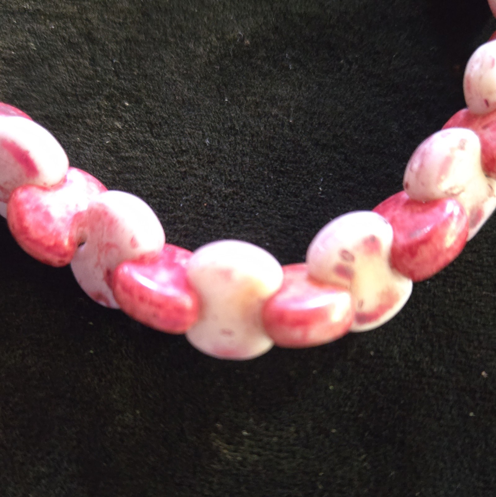 Pink & White Stone Beaded Necklace/ Chocker 16 in Hook Clasp