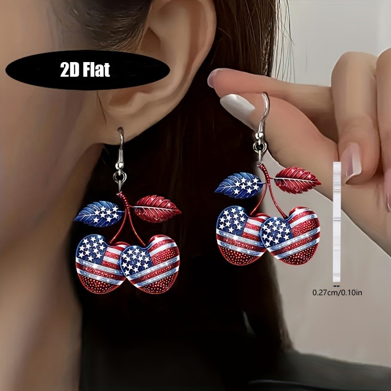 5Pairs Patriotic Dangle Earrings Eagle Heart Cherry Flower US Flag Jewelry Gifts