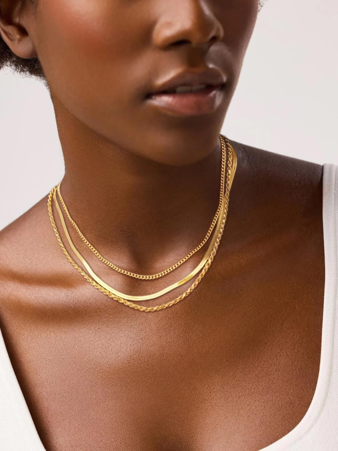 Gold/Silver Necklaces Stack for Women,14K Gold/Sterling Silver Plated Simple Lay