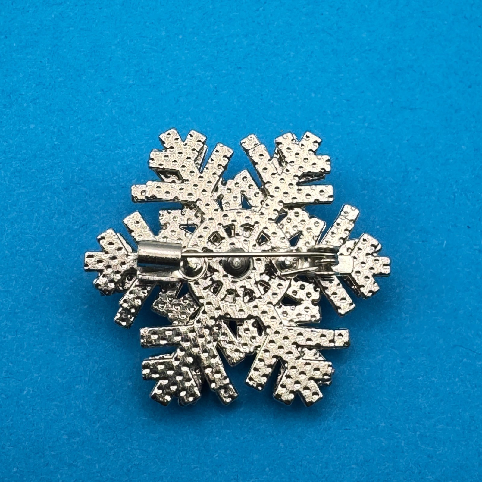 Snowflake Rhinestone Brooch Pin Red Clear Crystal Holiday Jewelry Silver Tone