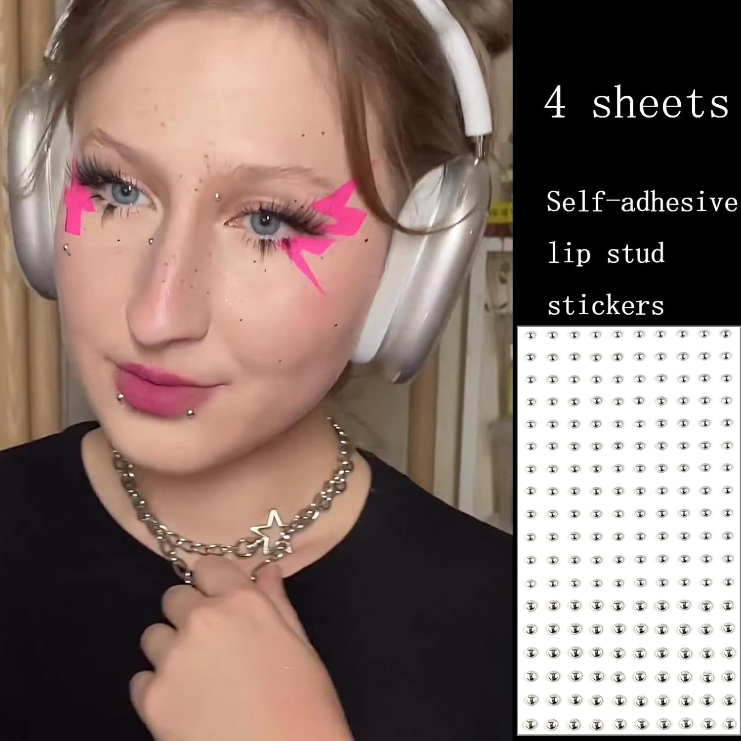 Face Gems Fake Piercings, Lip Ring Nose Eyebrow Sliver-2