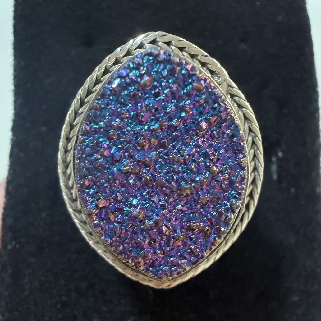 Vintage Nicky Butler NB Sterling Silver Purple Titanium Druzy Quartz Ring!Sz-9.